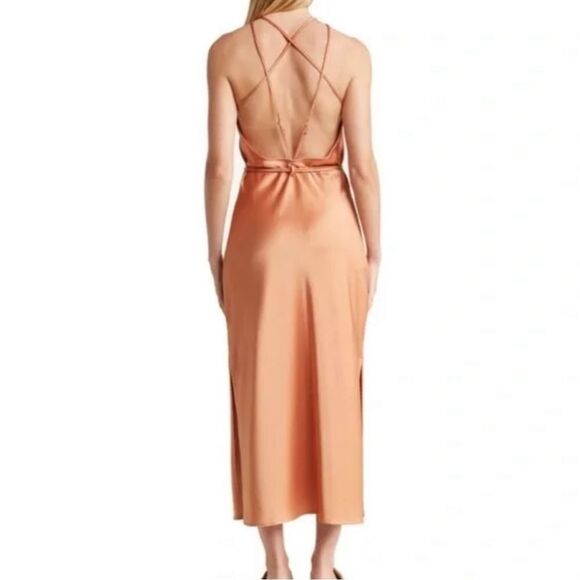 Nanushka Narita Satin Double Strap Dress In Apricot Medium NEW MSRP $665 - Picture 3 of 15